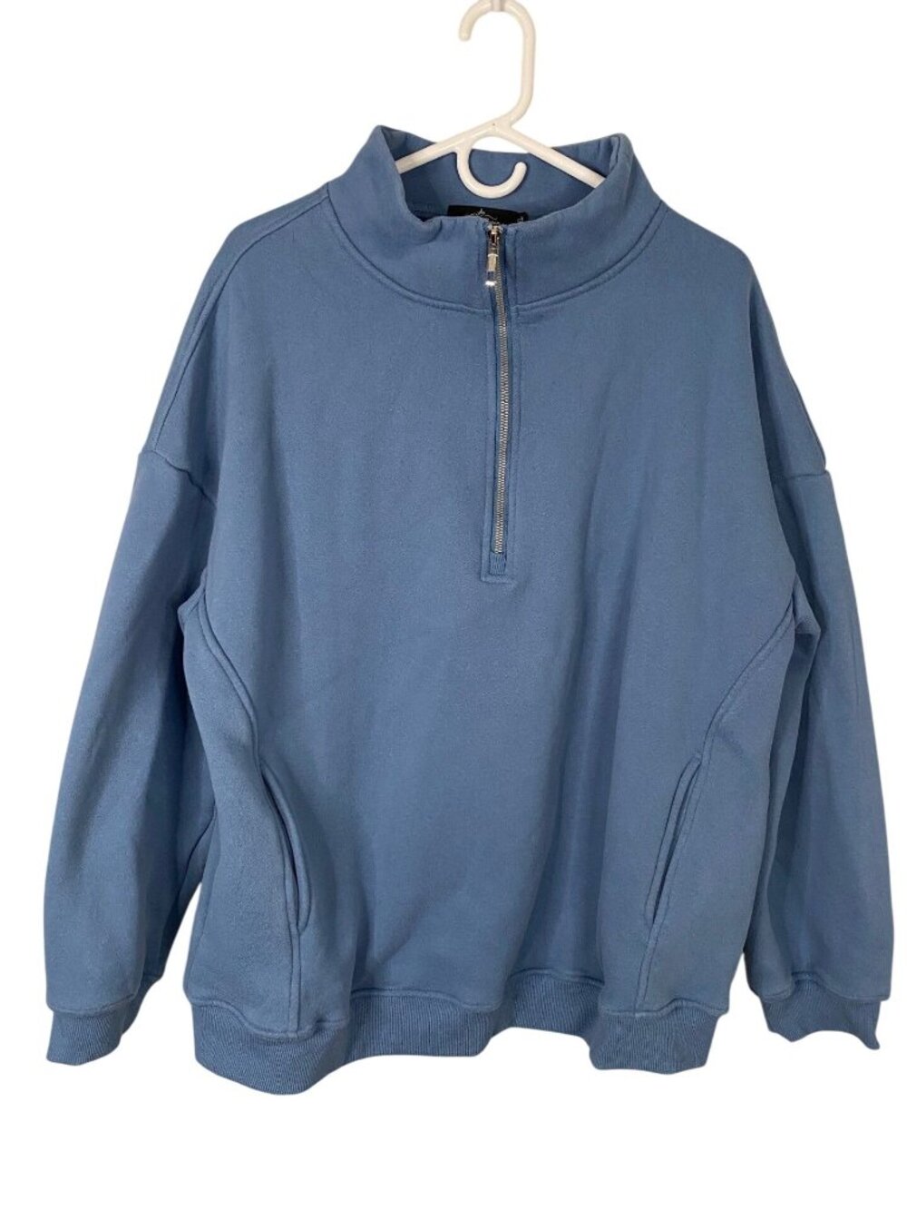 Trendy Queen Oversize Pullover Sweatshirt Y2K Retro Style 1/4 zip  Blue size XL